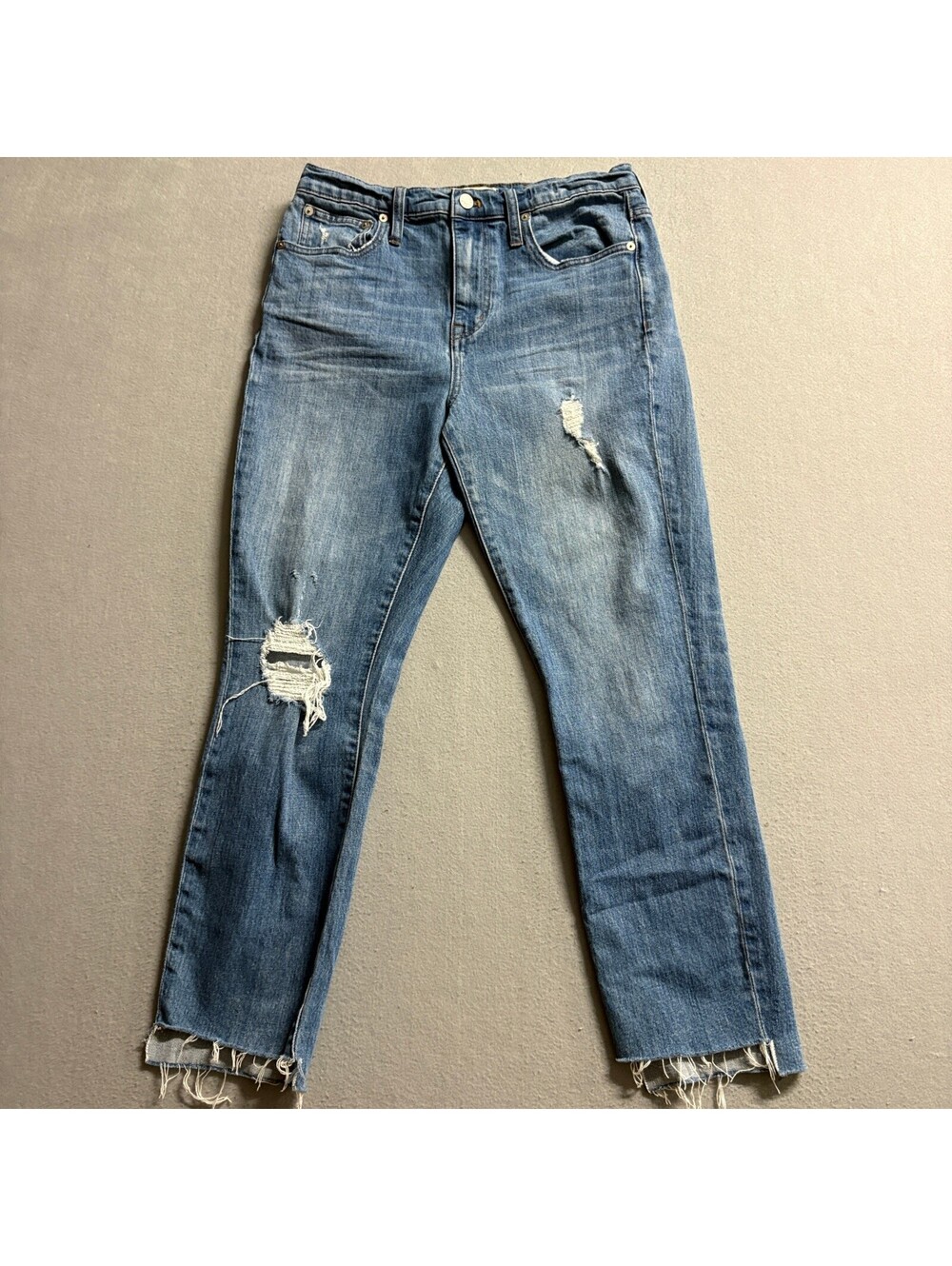 Madewell The High-Rise Slim Boyjean Jeans Womens 27 Blue Distressed Raw Hem